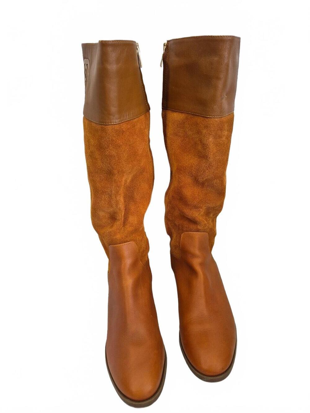 TARYN ROSE Greir Brown Leather & Suede Knee High Riding Boots Size 9.5B
